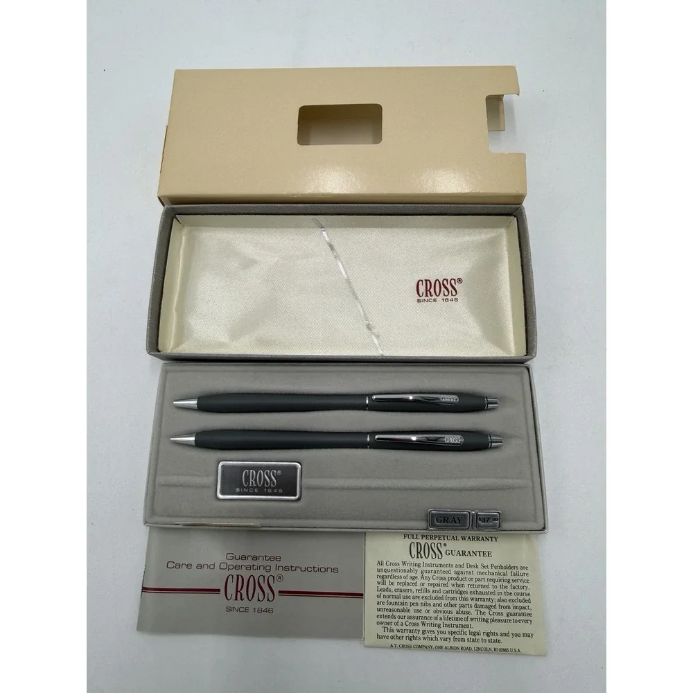 Vintage Cross Pen Set 3501 Ballpoint Pen & Mechanical Pencil Chrome Boxed New